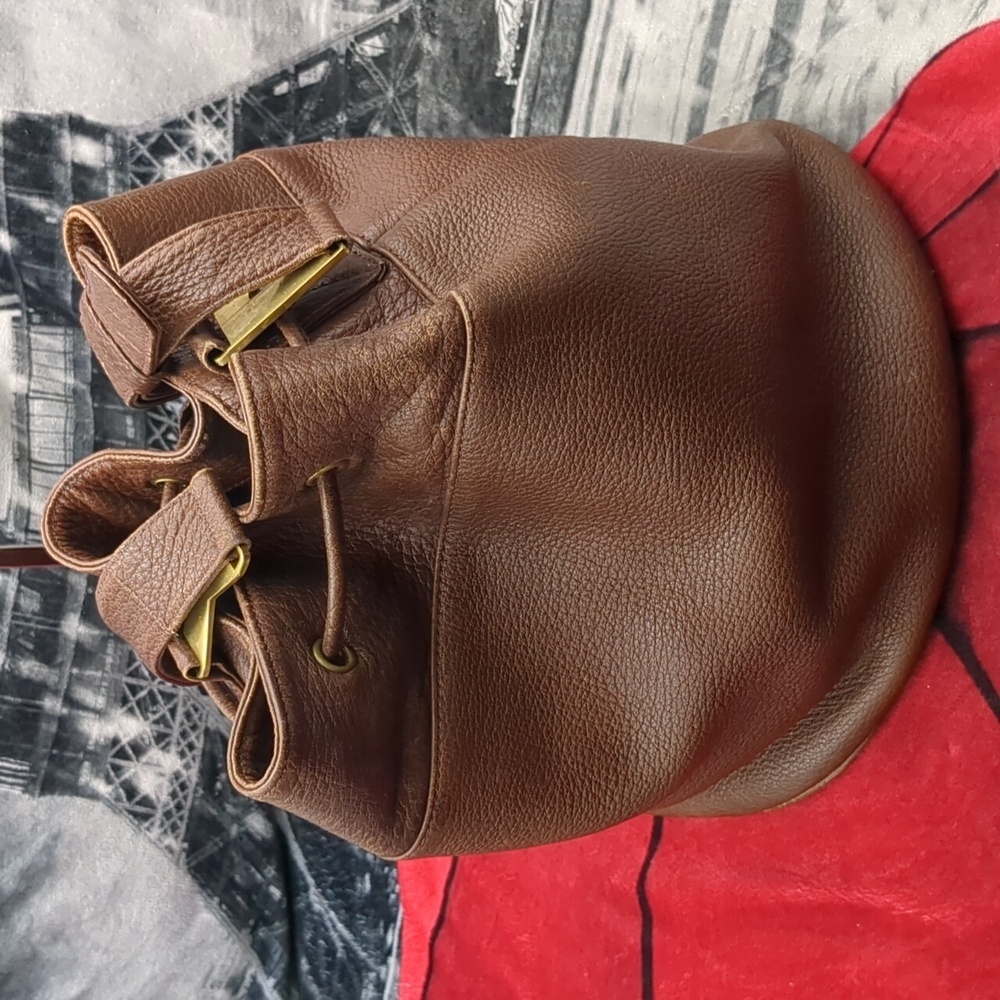 Donna Karen brown leather drawstring purse - Picture 2 of 11